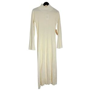 NWT Caara Cream Ribbed Knit High Neck Sweater Dress Wool Blend Size Medium